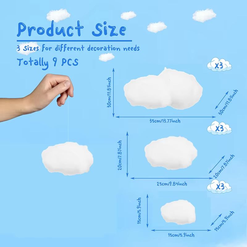3D Artificial Cloud Ceiling Decor Set 9pcs Fluffy Hanging Props for Room and Events