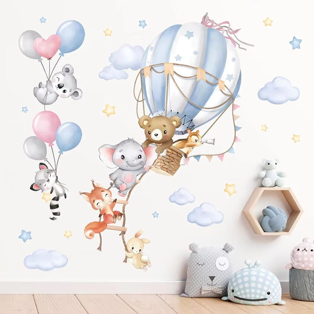 Hot Air Balloon Animal Wall Stickers Nursery Decor for Kids Bedroom Playroom