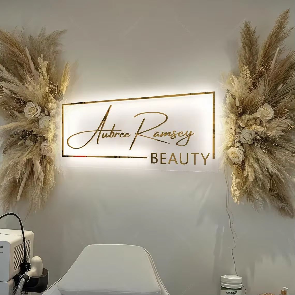 Custom LED Acrylic Business Logo Sign Backlit Salon Studio Wall Signage