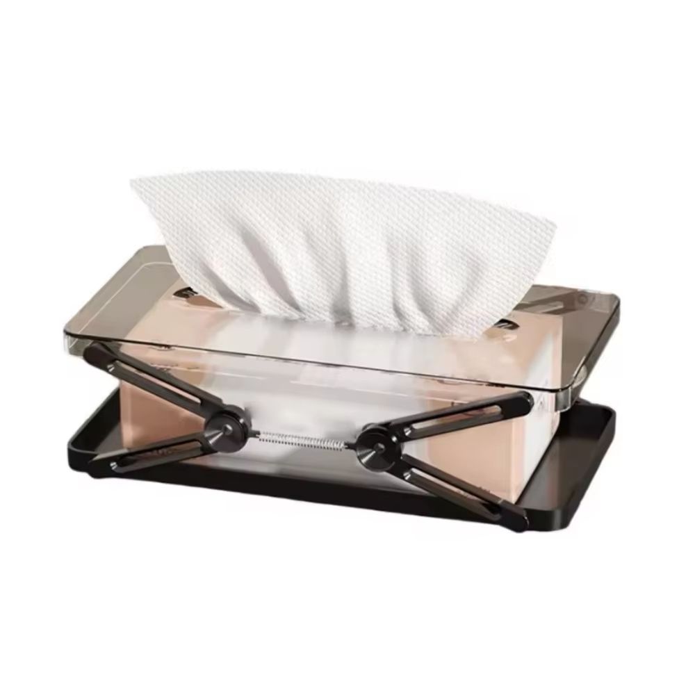 Adjustable Lift Tissue Storage Box with Anti-Slip Base and Expandable Paper Towel Holder