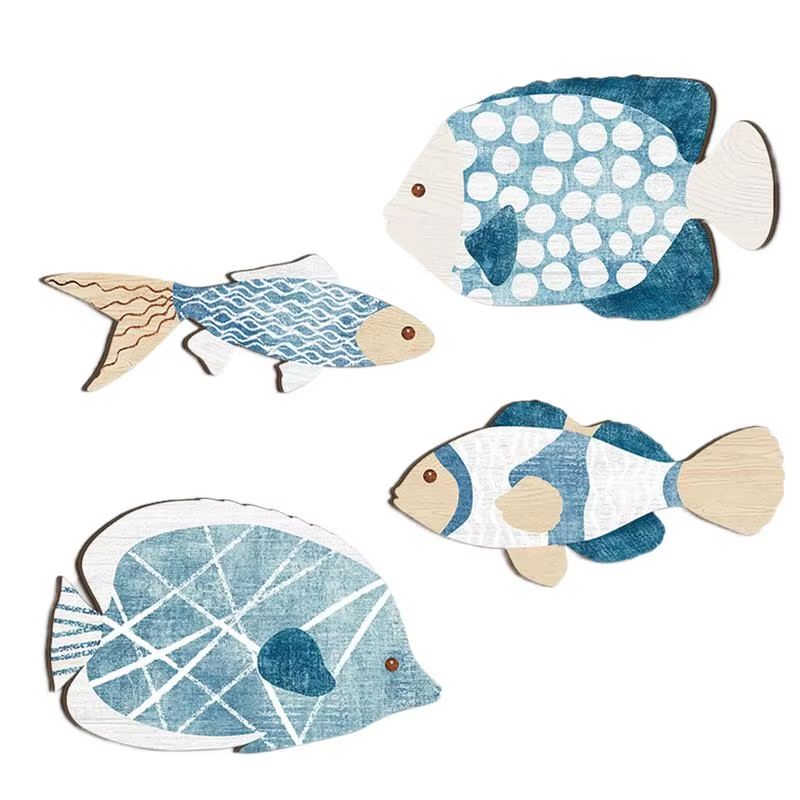 Coastal Wooden Fish Wall Decor Set Nautical Beach Vintage Indoor Outdoor Art