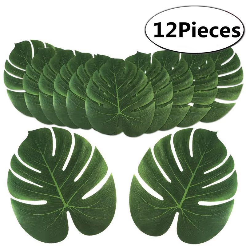 12Pcs Tropical Artificial Palm Leaves for Hawaiian Luau Party Decor and DIY Crafts