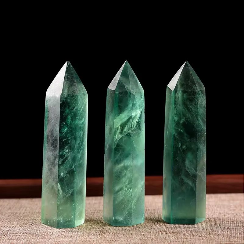 Natural Green Fluorite Crystal Wand Polished Obelisk Decor Stone