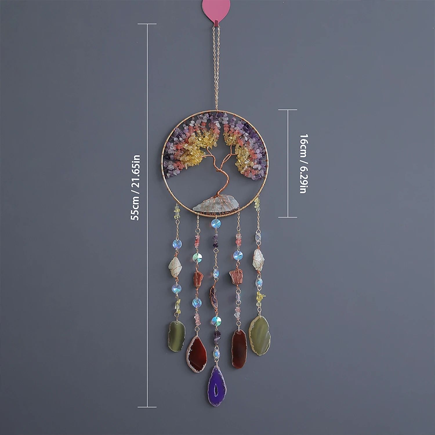 Natural Agate Moon Dream Catcher - Boho Crystal Sun Star Wall Hanging Decor