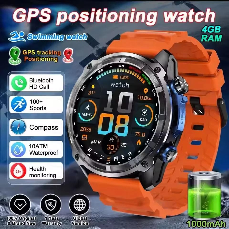 Tactical GPS Smartwatch with Offline Maps, 4GB Storage and 1000mAh Battery