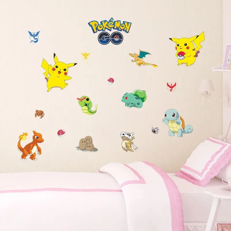 Cute Pikachu Wall Sticker Cartoon Vinyl Decal for Kids Room Decor