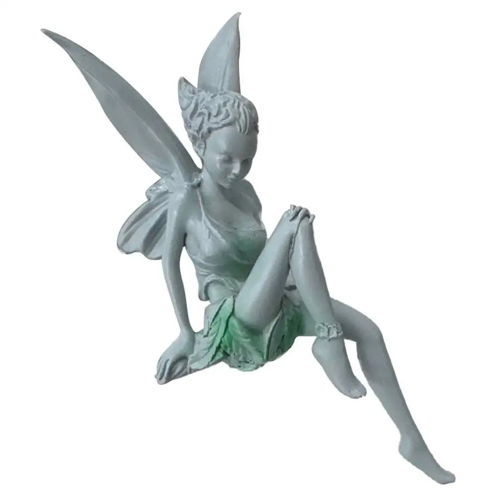 Flute Playing Fairy Garden Statue Resin Angel Sculpture Outdoor Decor
