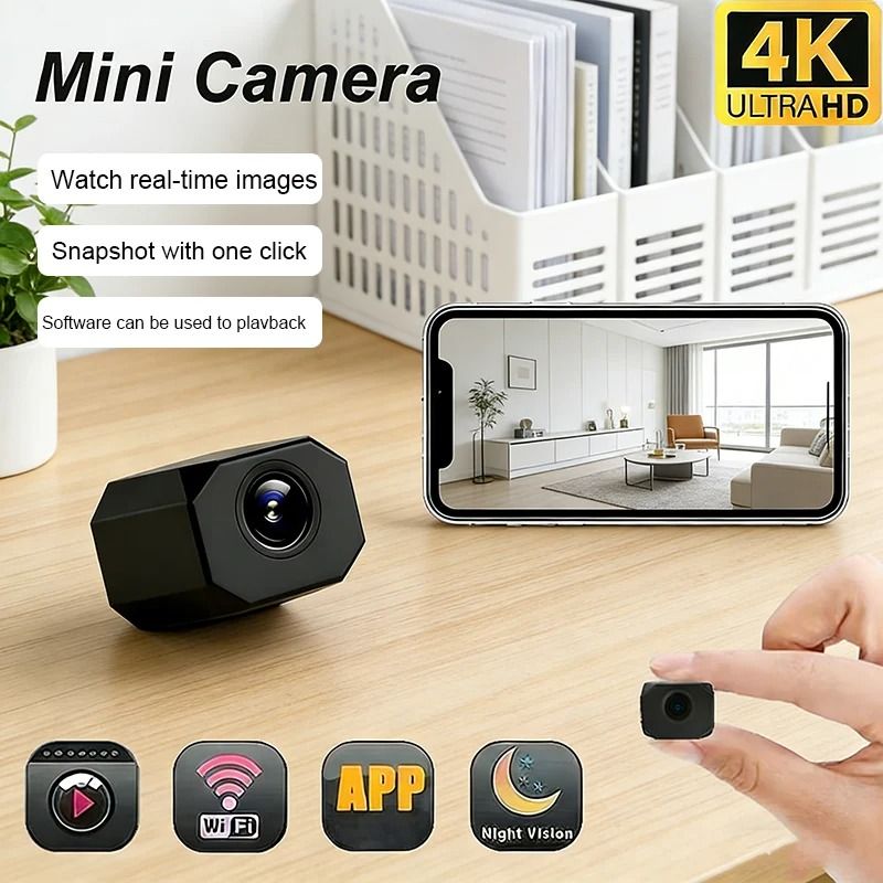 4K Mini WiFi Security Camera with Night Vision & Smart Remote Monitoring