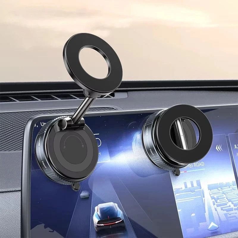 360° Vacuum Magnetic Car Phone Holder with Foldable Pocket Design