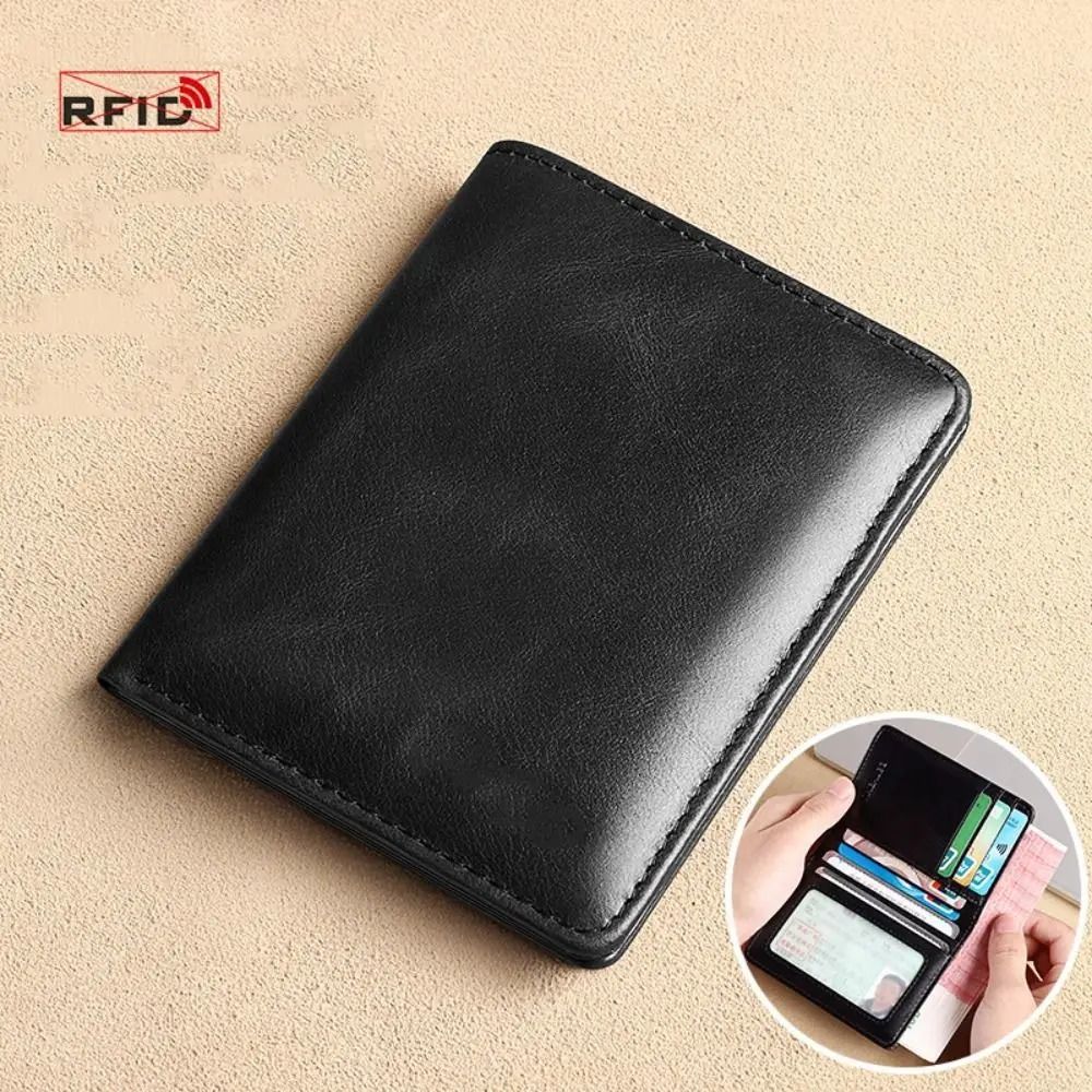 Vintage Leather RFID Mini Wallet with Money Clip Slim Card Holder for Men