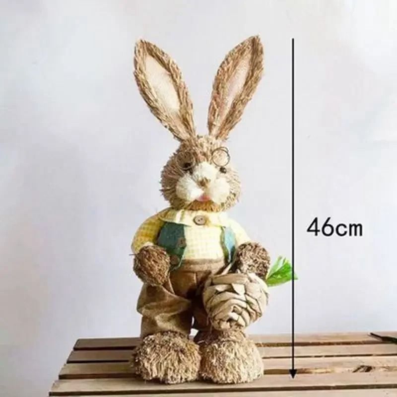 Large Straw Woven Bunny Decoration 46cm Rustic Easter Rabbit Ornament for Home and Garden