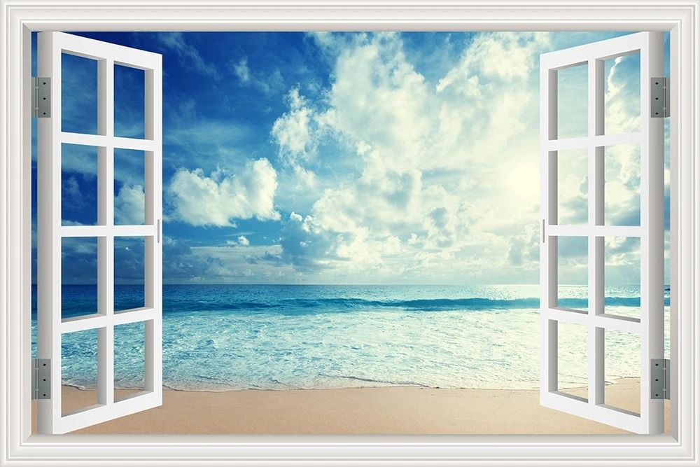OceanView 3D Window Wall Sticker Beach Scene Vinyl Decor