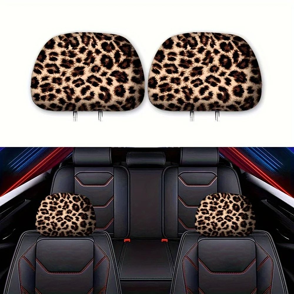 Leopard Print General Motors Headrest Covers Stylish 2PCS Car Seat Protectors
