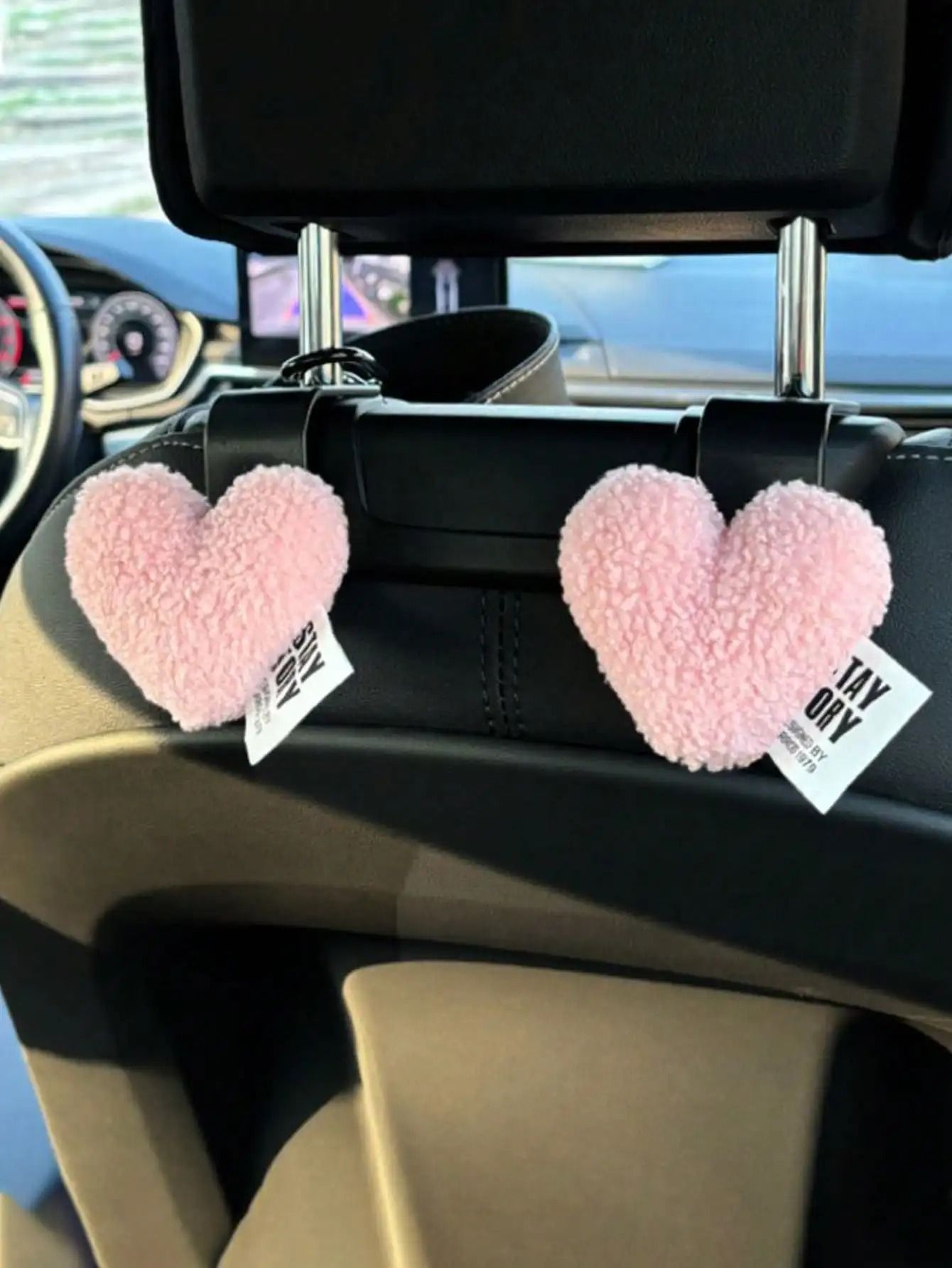 Plush Heart Car Seat Hooks Cute Backseat Bag & Clothes Hangers