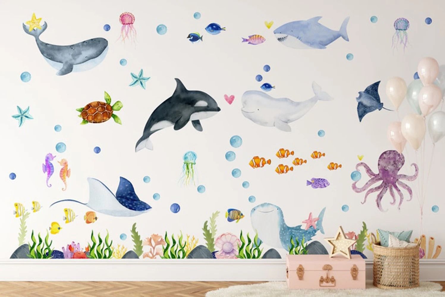 Ocean Animal Wall Stickers for Baby Nursery & Kids Undersea Bedroom Decor