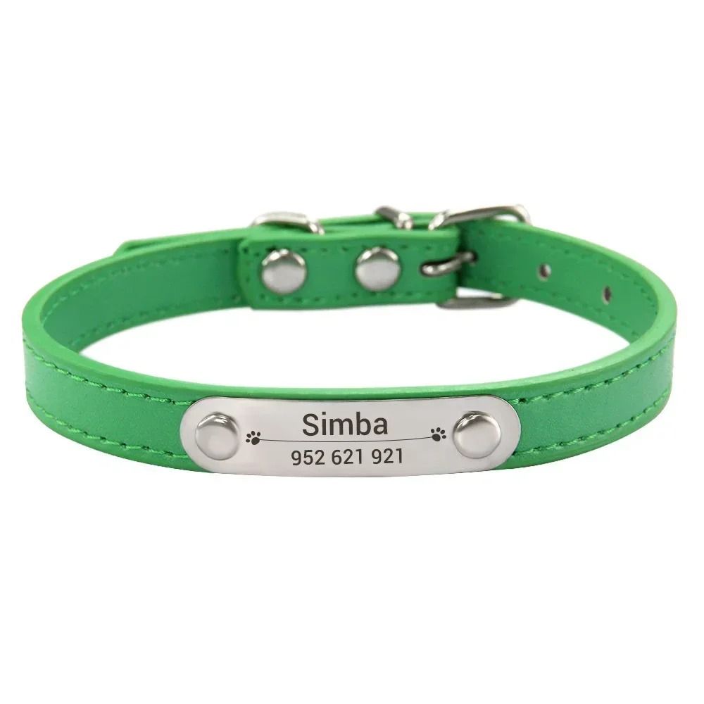 Personalized PU Leather Dog Collar with Engraved Name ID for Small, Medium & Large Pets