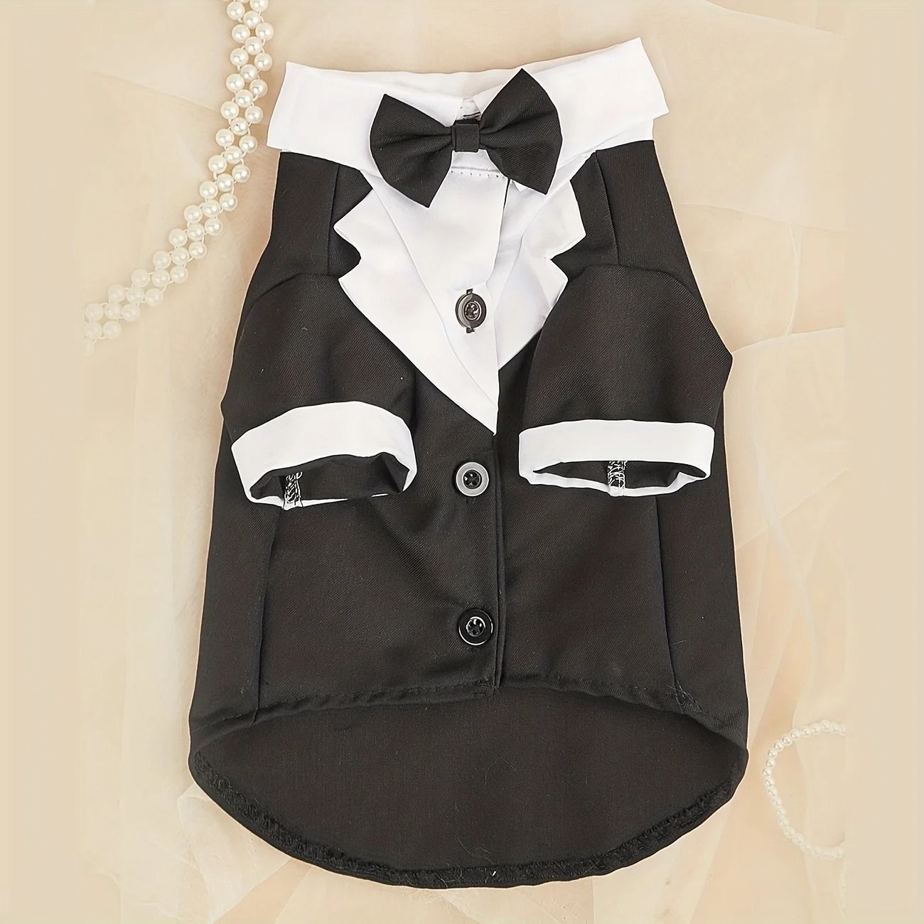 Pet Wedding Tuxedo Shirt for Small Dogs with Bow Tie