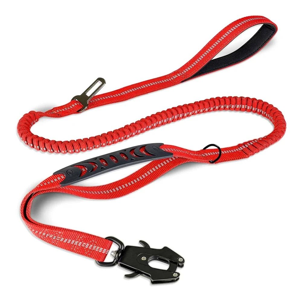 Reflective Tactical Bungee Dog Leash with Car Seatbelt Clip