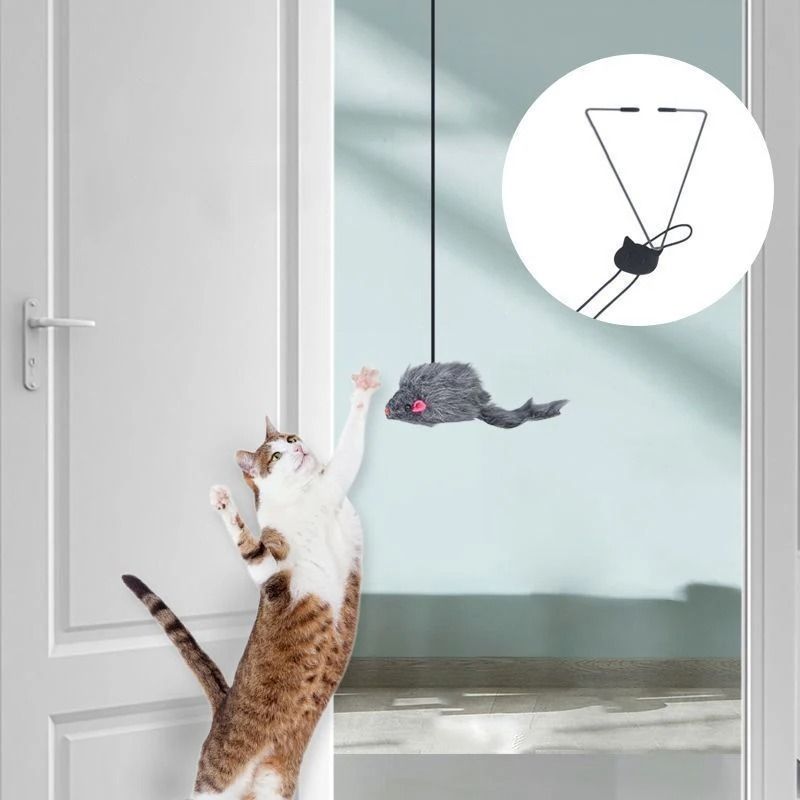 Hanging Door Cat Mouse Toy with Elastic Bungee & Plush Teaser