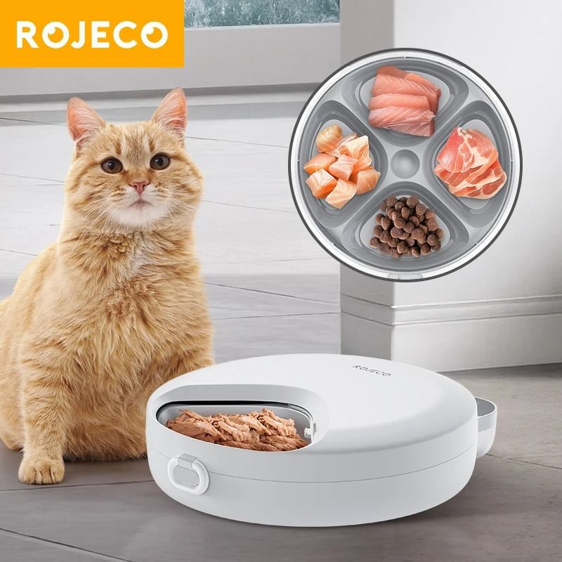 ROJECO 4-Meal Smart Automatic Pet Feeder for Wet & Dry Food