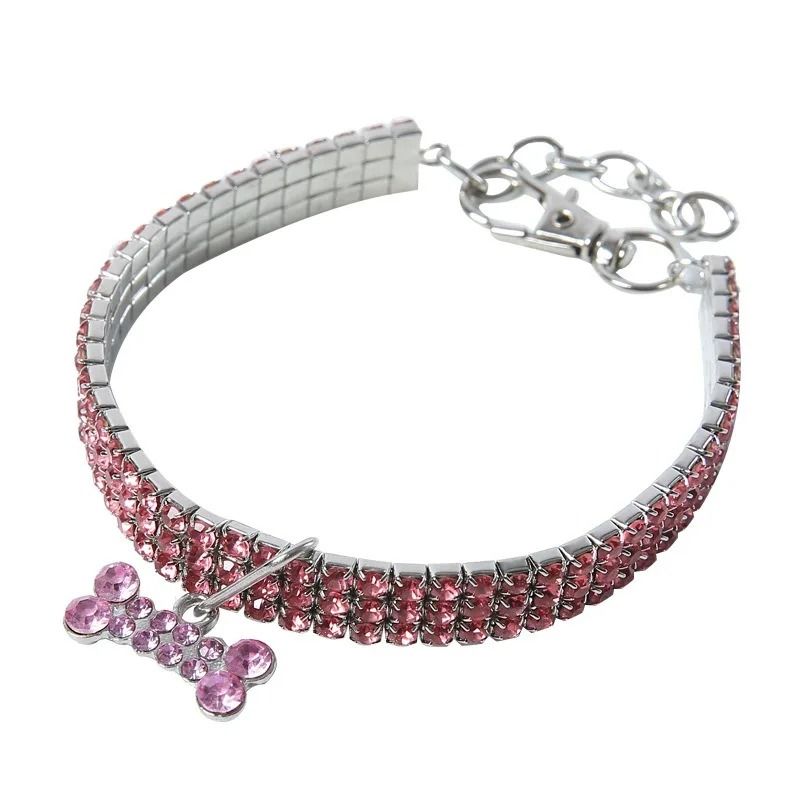 Luxury Rhinestone Dog Collar with Engraved Name Tag | Adjustable Crystal Puppy Collar for Small Dogs