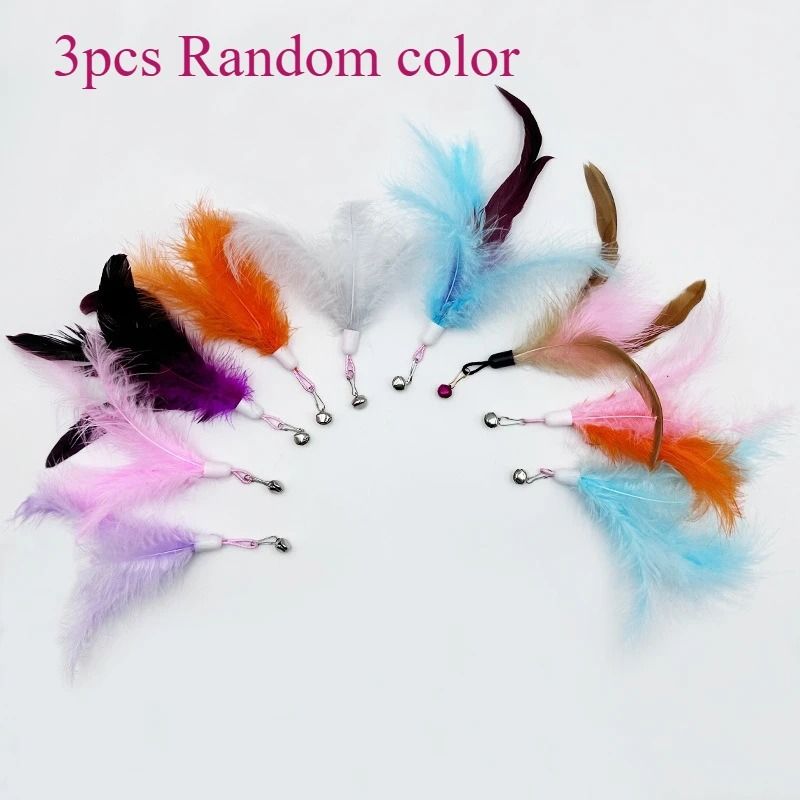 3/5/10PCS Feather Cat Wand Refills – Plush Bell Replacement Heads for Interactive Cat Teaser Toys