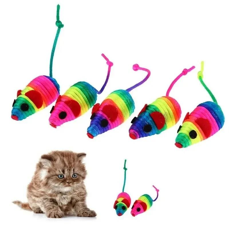 5-Piece Plush Squeaky Mouse Cat Toys for Hunting, Chewing & Interactive Play