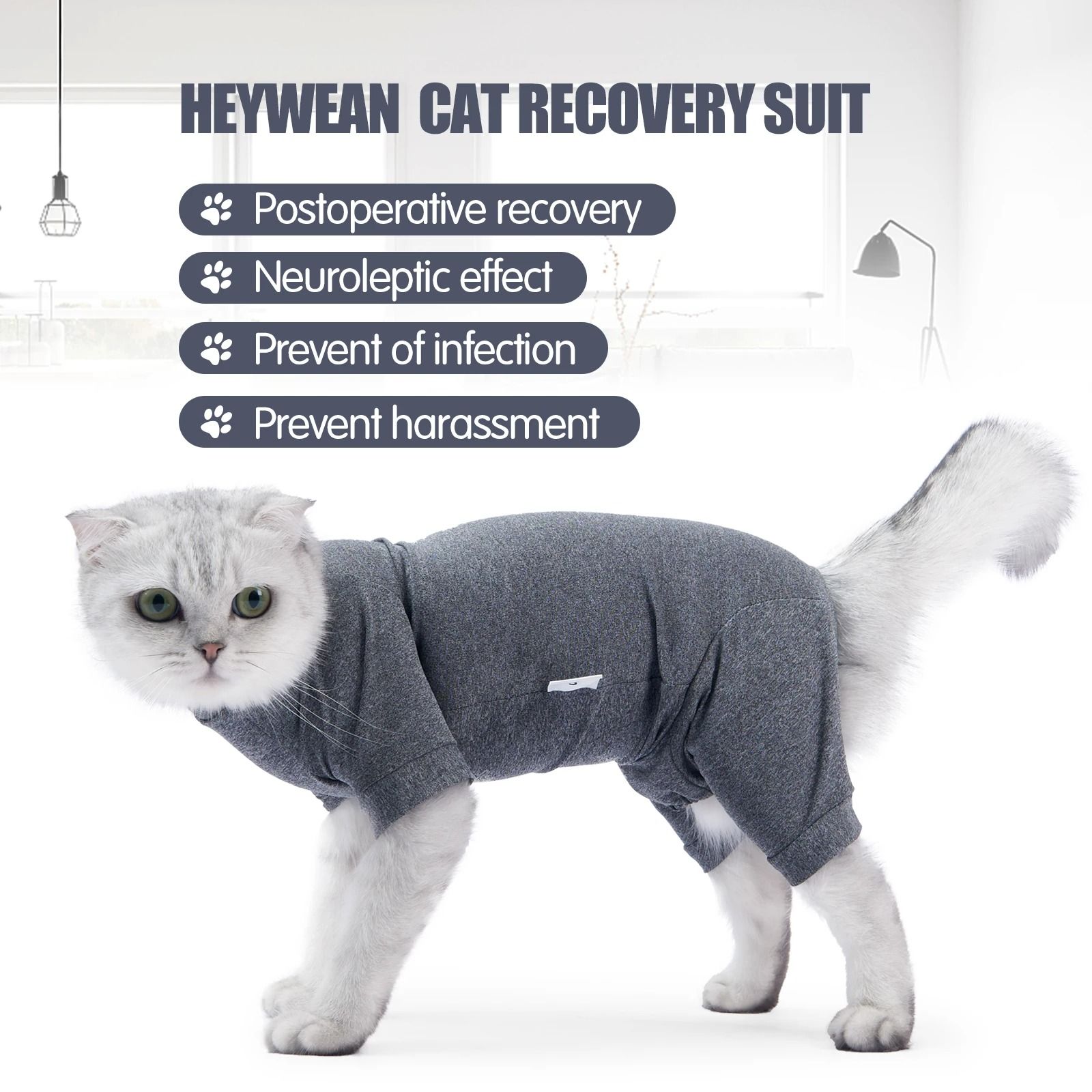 ComfortCare Cat Recovery Suit – Soft Cotton Post-Surgery Onesie for Cats & Kittens