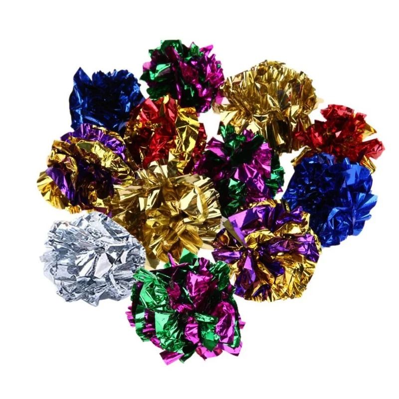 12PCS Colorful Crinkle Foil Cat Balls | Interactive Mylar Sound Toys for Cats & Kittens