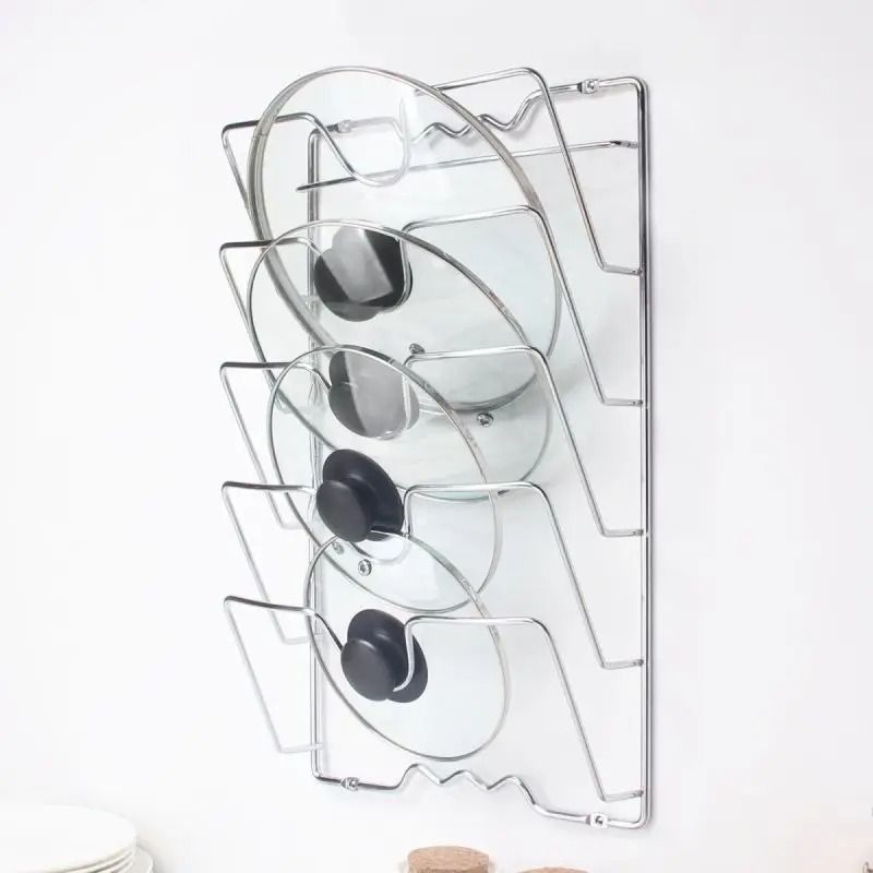 5-Tier Wall Mounted Pot Lid Organizer Rack for Kitchen Cabinets, Pantry & Cookware Storage