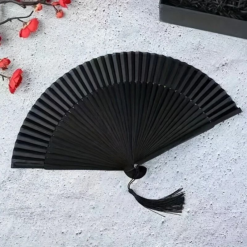 Vintage Black Bamboo Folding Fan Handmade Retro Style Lightweight Hand Fan