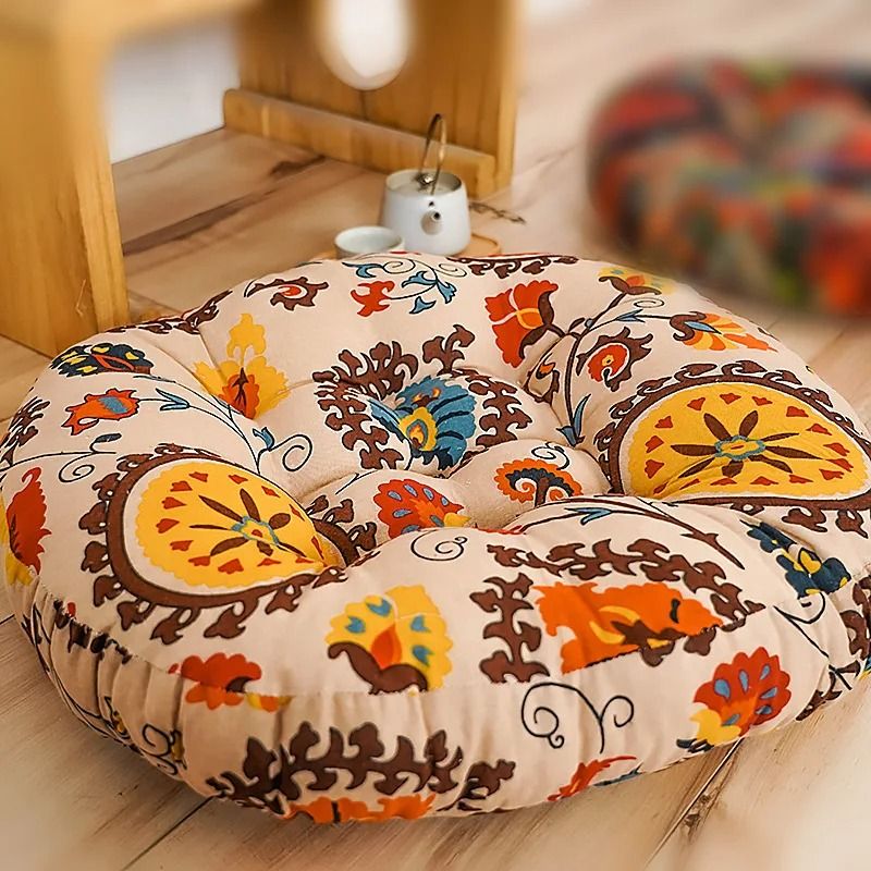 Thickened Round Floor Cushion Cotton Linen Tatami Mat for Yoga Meditation and Seating