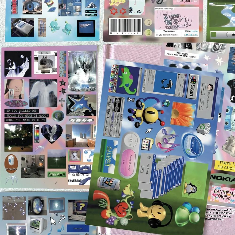 8 Sheet Retro Dreamcore Y2K Die Cut Sticker Pack for Junk Journals Scrapbooks and DIY Collage Crafts