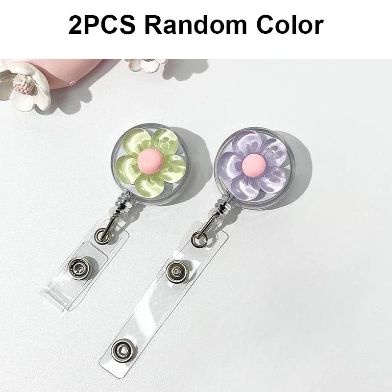 2 or 5 Pack Retractable Flower Badge Reel with ID Card Holder Clip for Name Tags and Keys