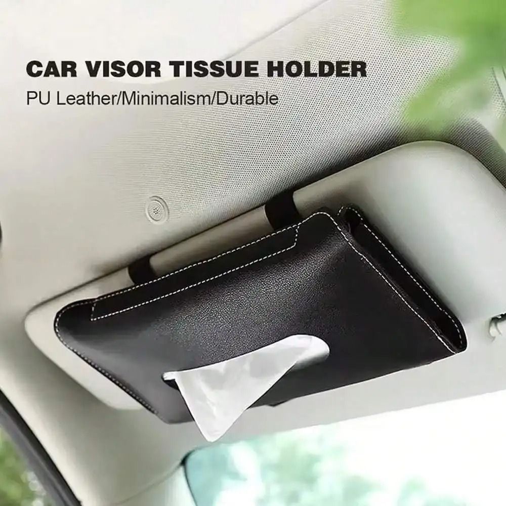 Hanging Car Tissue Holder Sun Visor Organizer PU Leather Napkin Box for Auto Interior