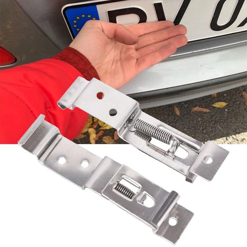 2 Piece Stainless Steel License Plate Mounting Clips Spring Loaded Bracket Set