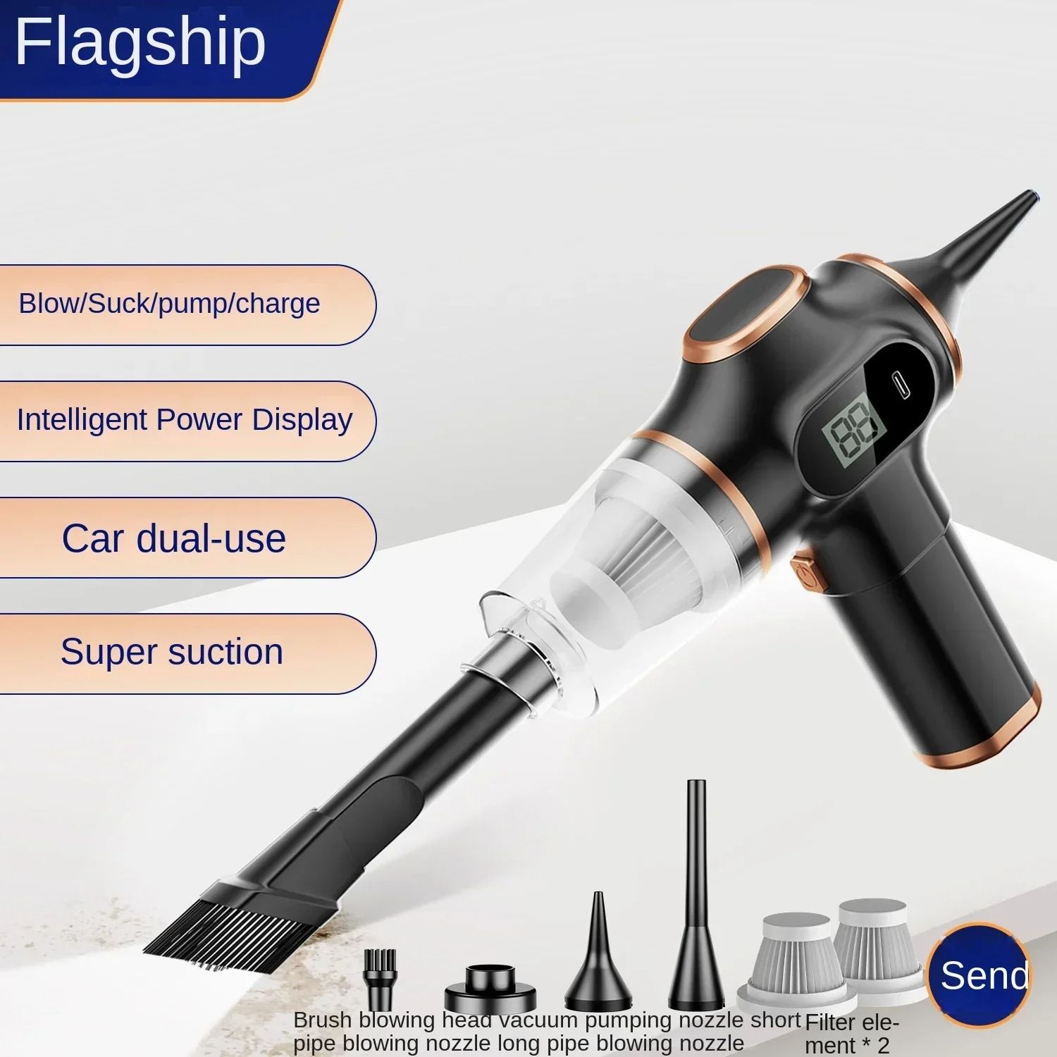 5 in 1 Cordless Handheld Car Vacuum Cleaner with Air Blower for Car Home & Office