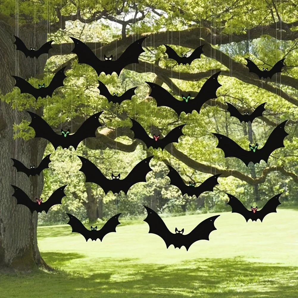 12 Piece Hanging Flying Bats Halloween Outdoor Decorations