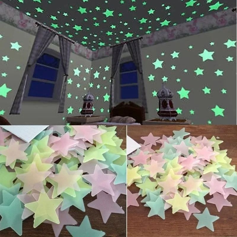 100pc Glow in the Dark Stars Wall and Ceiling Stickers for Kids Rooms