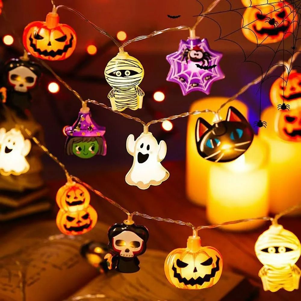 Halloween LED String Lights Pumpkin Ghost Spider Web Hanging Decor