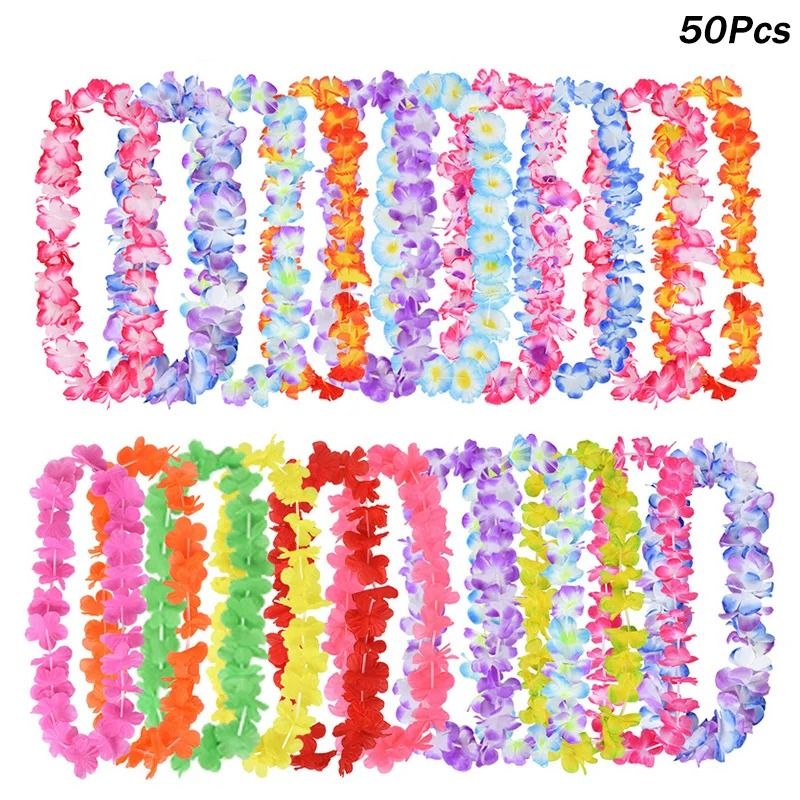 Hawaiian Flower Lei Necklaces Tropical Luau Party Garland Set