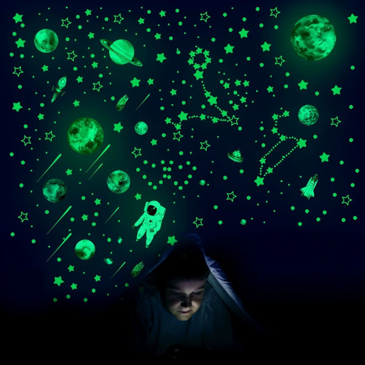849 Piece Glow in the Dark Stars and Planets Wall Stickers for Kids Room