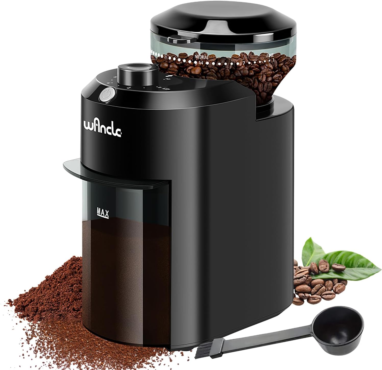 Wancle Electric Burr Coffee Grinder – Conical Burr Mill with 28 Grind Settings for Espresso to French Press (120V/220V)