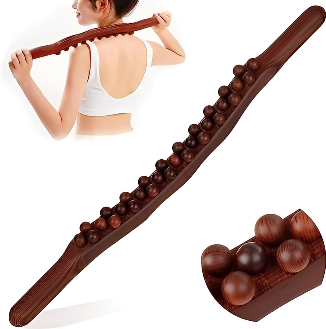 Beech Wood Guasha Scraping Stick - 8/20-Bead Universal Back & Abdominal Massager for Tendon Relaxation & Point Therapy