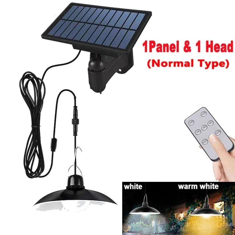 Solar Powered Pendant Light with Double Head LED Chandelier Waterproof Outdoor Indoor Shed Barn Room Ceiling Lamp Remote