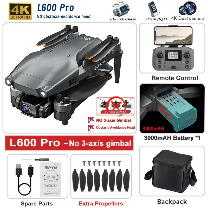L600 PRO MAX 2025 GPS Drone with 4K HD Dual Camera, 3 Axis Gimbal, Obstacle Avoidance, and 5KM Range