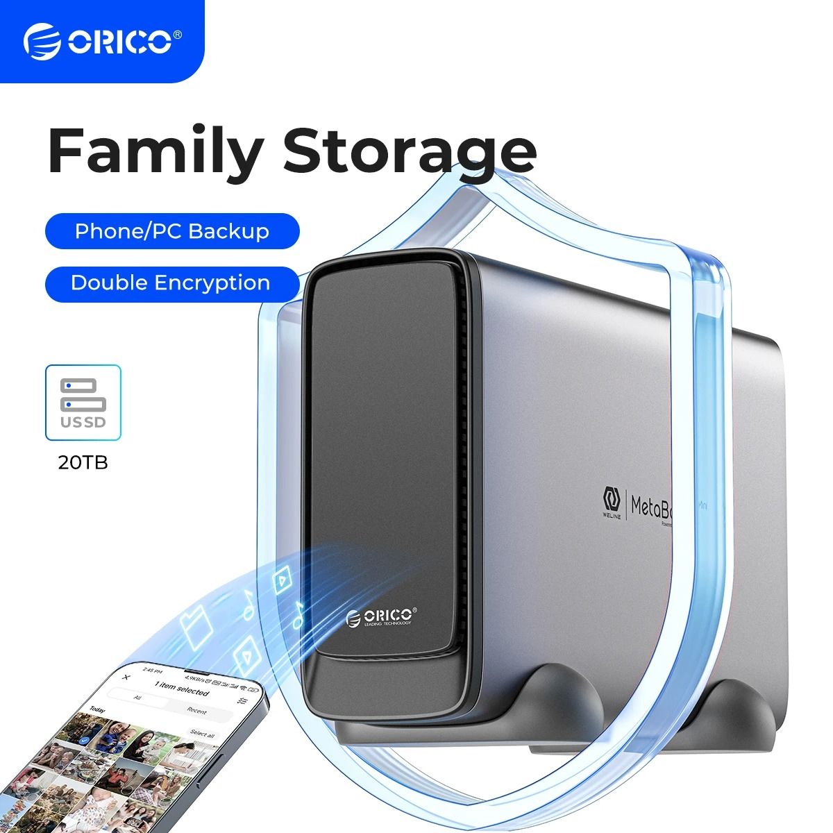 ORICO Mini Type-C Network Attached Storage Box - Personal Diskless NAS for Automatic Backup and Remote Access