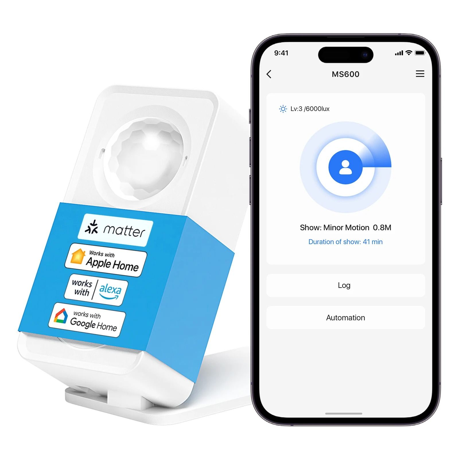 Meross Matter WiFi Human Presence Sensor with Radar-Based Distance and Luminance Detection for Smart Home Integration