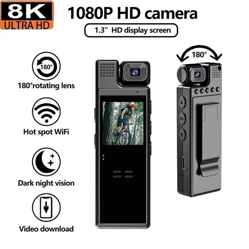 Xiaomi 8K Mini Action Camera with Rotating Back Clip Wifi and Infrared Night Vision for Outdoor Recording