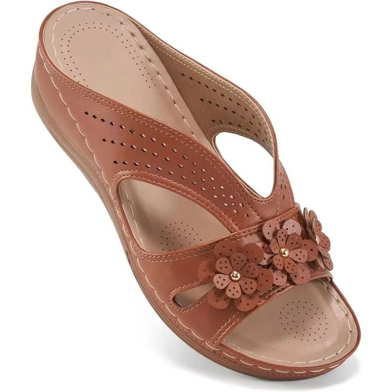 Womens Flower Hollow Wedge Slippers Comfortable Platform Sandals Non Slip Casual Beach Shoes Plus Size 43